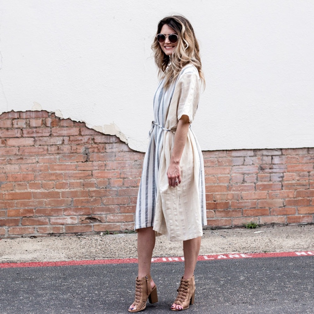 BNWT Gray/Natural Stripe Dress with pockets